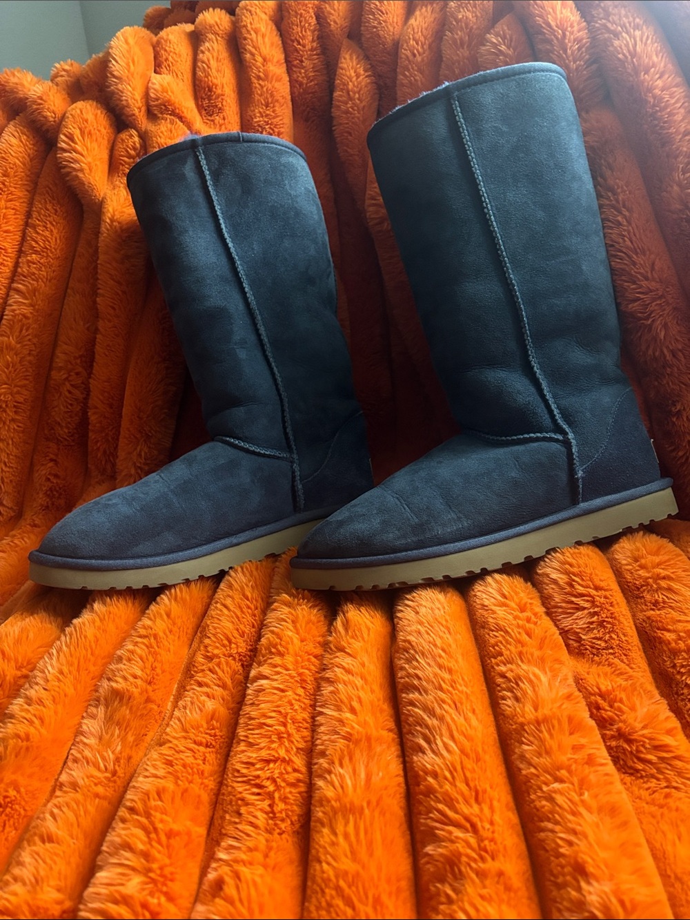 UGG Tall Suede Boots in Navy with Tan Sole
